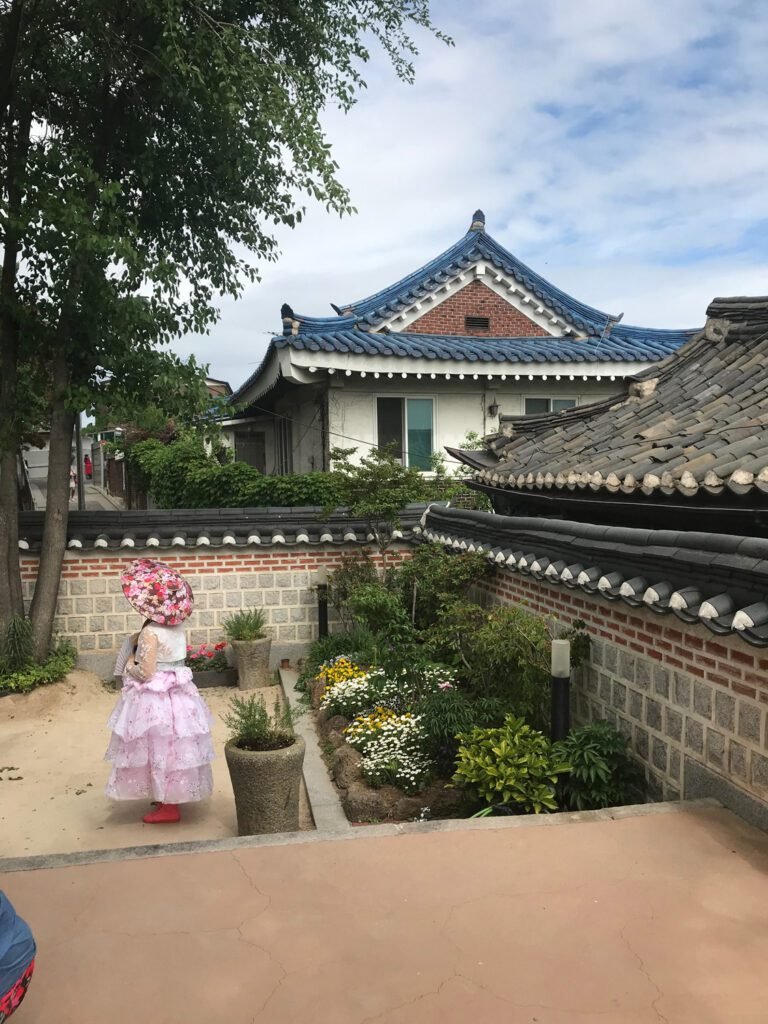 Bukchon Hanok Village in Seoul — traditional costumes are available for hire.