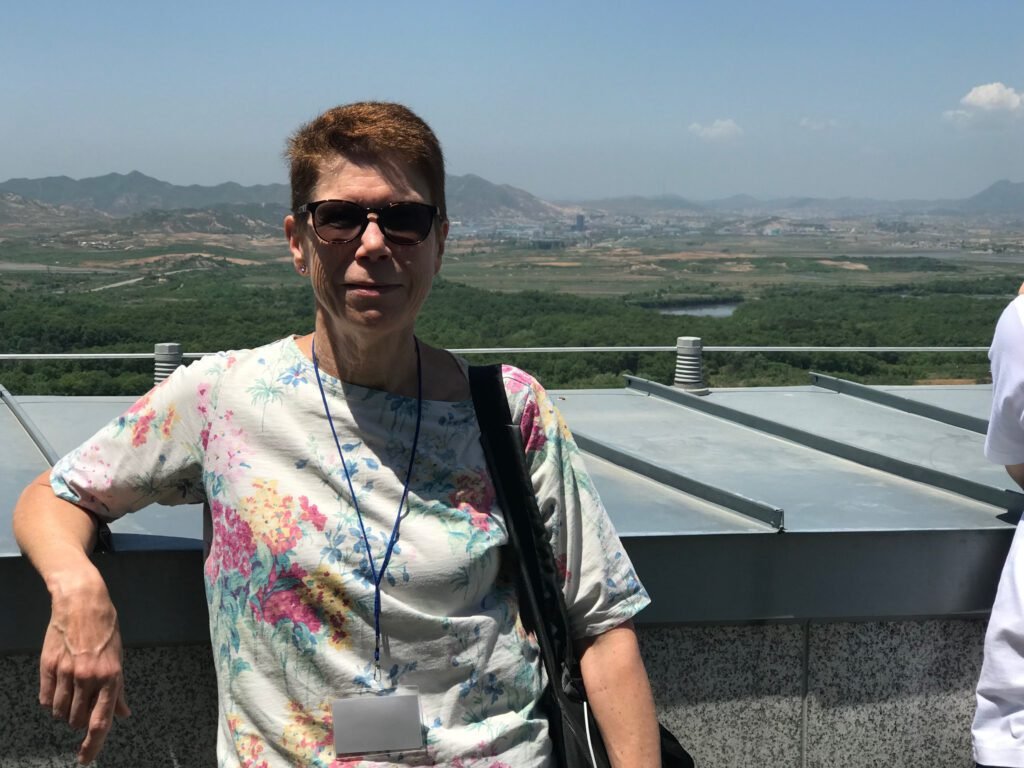 Looking over the border toward North Korea from the DMZ observation deck in South Korea.