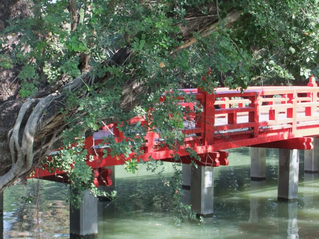 The main bridge across the lake in the middle of Taichung Park, Taichung, Taiwan.
