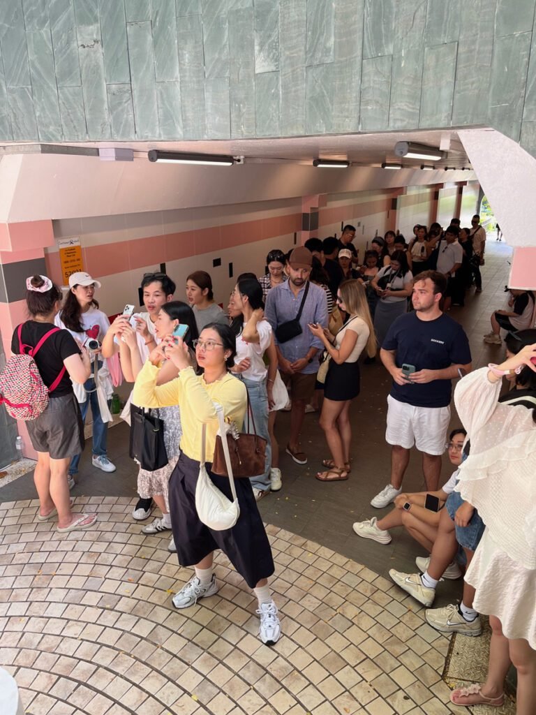 Instagrammers waiting their turn on the balustrade at the Fort Canning Tree Tunnel.