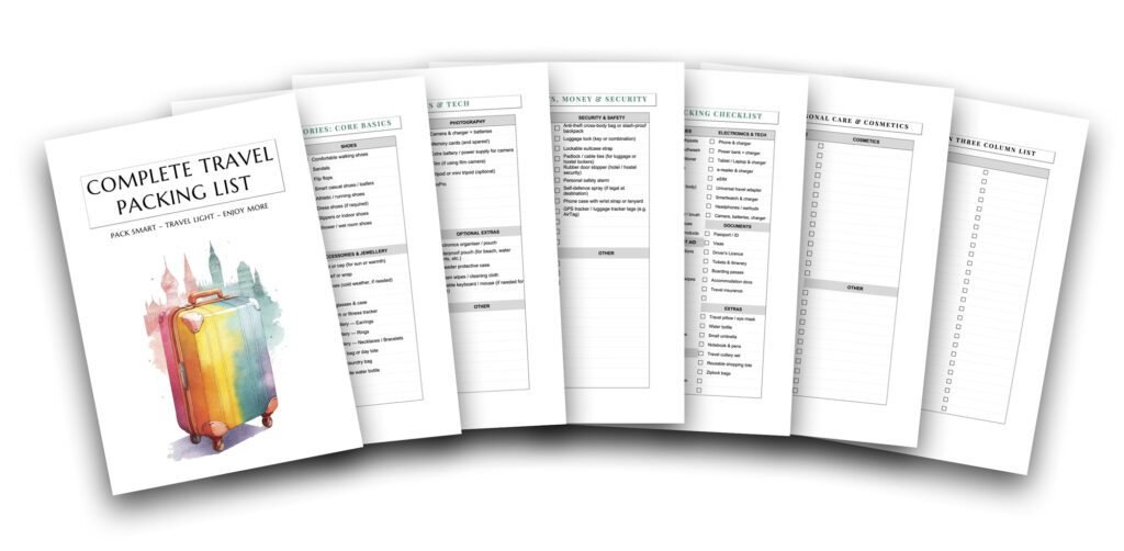 Complete Travel Packing List: printable travel packing list PDF for independent travellers.