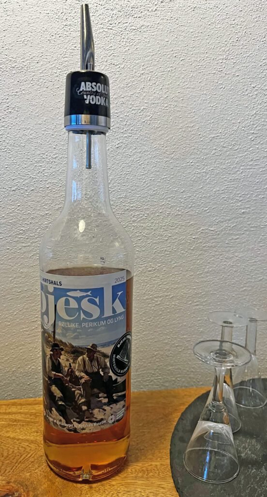 A bottle of Bjesk or schnapps made in Hirtshals, Denmark. Where to stay in Hirtshals. B&B by the Sea, Hirtshals, Denmark.