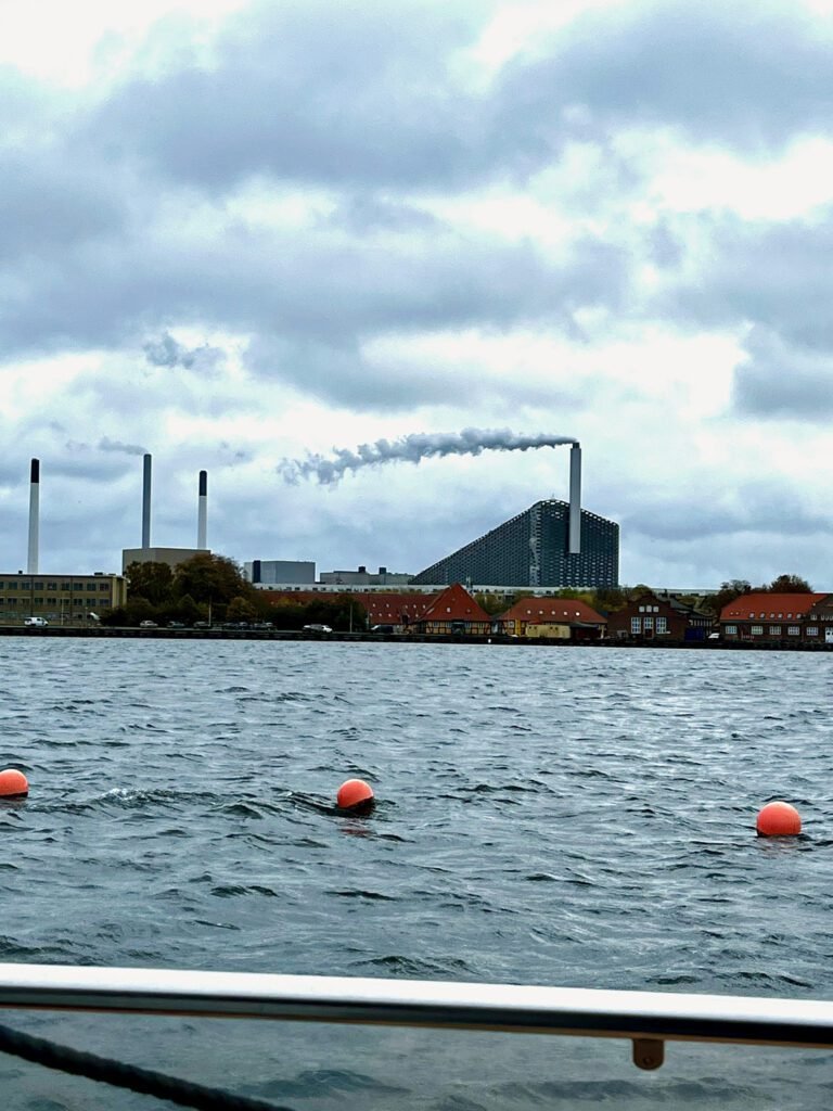 CopenHill from the harbour during a cruise from Nyhavn; Copenhagen short stay guide.